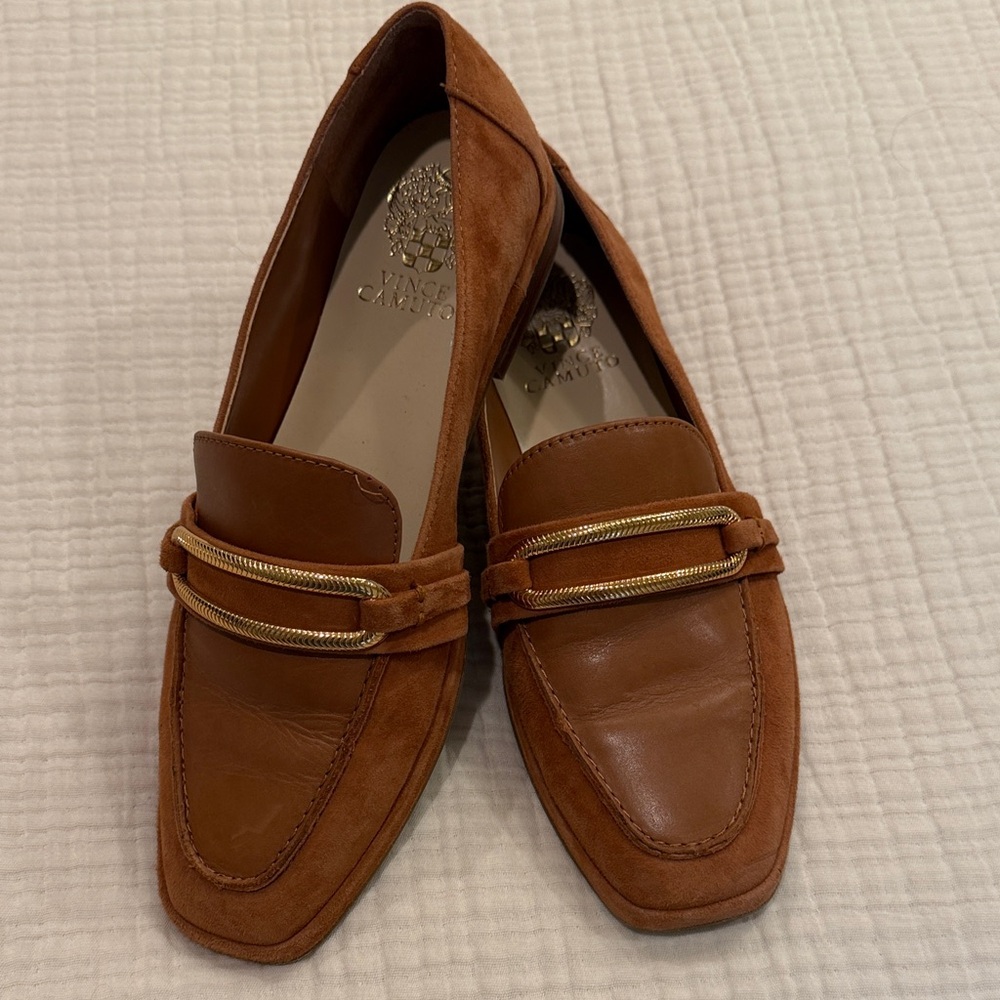 Vince Camuto Women's Tan Loafers with Gold Detail